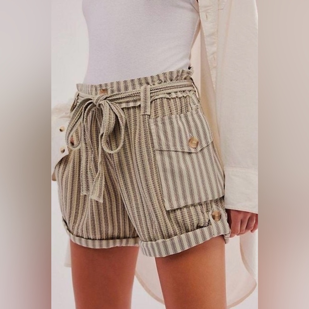 NWOT Free People Harriet Striped Shorts XS Brown Cream Combo New $78 FP One